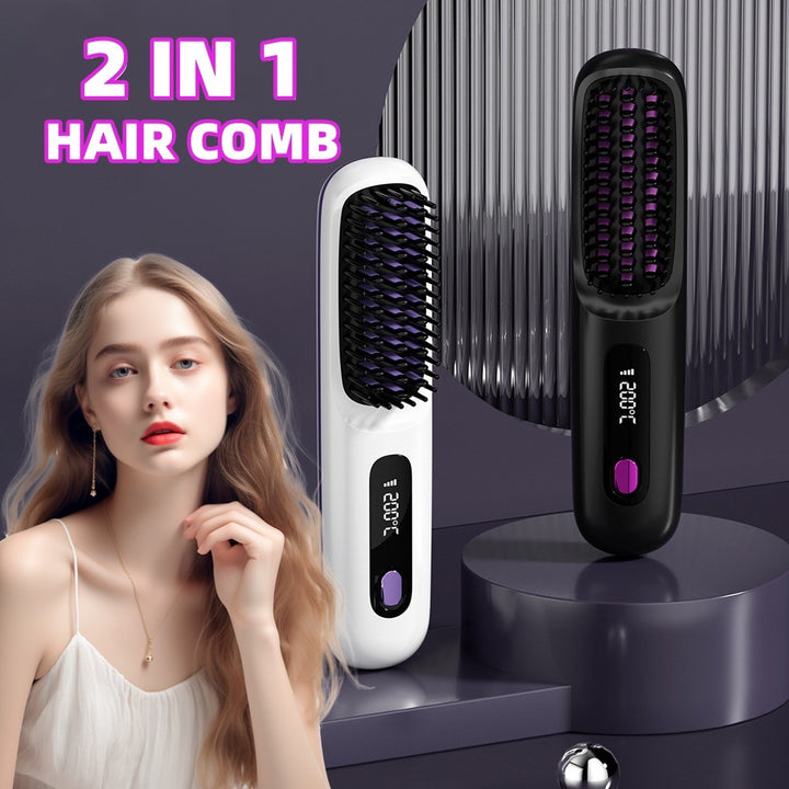 2 In 1 Cepillos eléctricos para alisar/curvar el cabello femenino